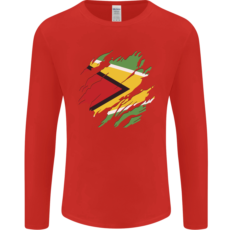 Torn Guyana Flag Guyanese Day Football Mens Long Sleeve T-Shirt Red