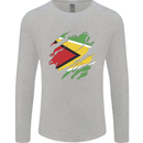 Torn Guyana Flag Guyanese Day Football Mens Long Sleeve T-Shirt Sports Grey