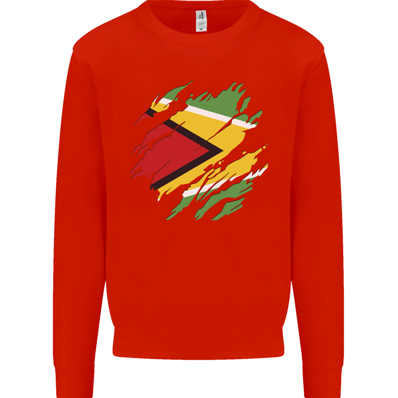 Torn Guyana Flag Guyanese Day Football Mens Sweatshirt Jumper Bright Red