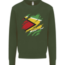 Torn Guyana Flag Guyanese Day Football Mens Sweatshirt Jumper Forest Green