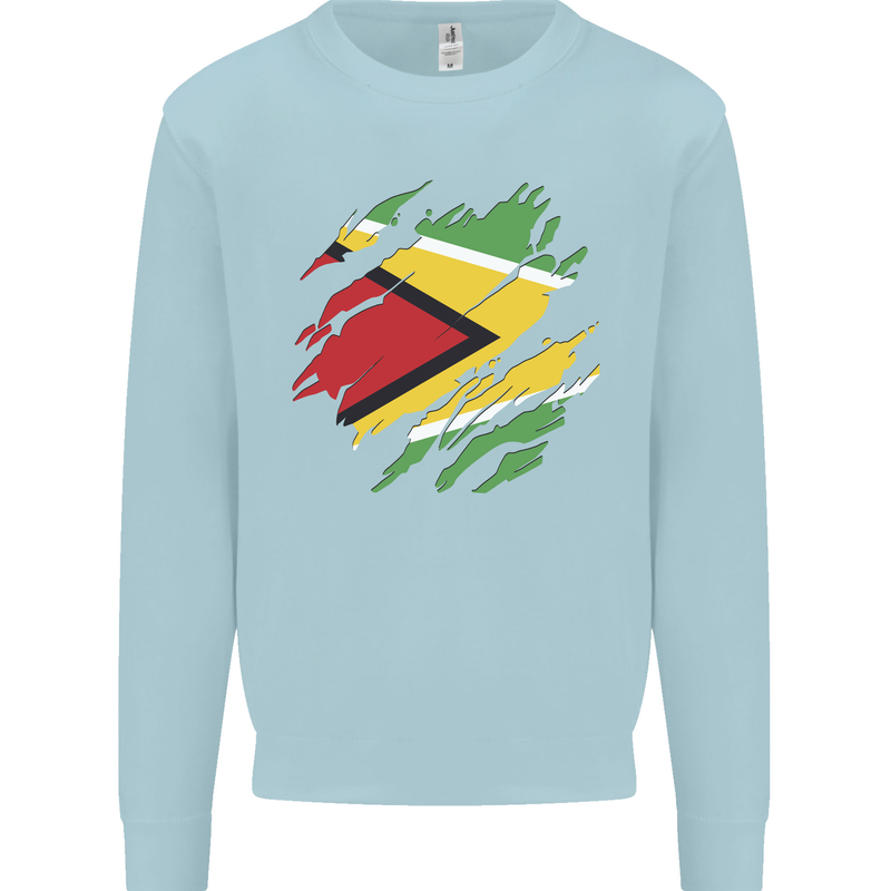 Torn Guyana Flag Guyanese Day Football Mens Sweatshirt Jumper Light Blue