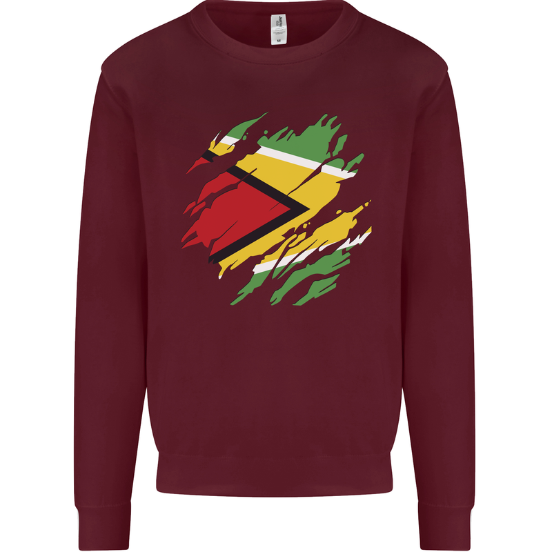 Torn Guyana Flag Guyanese Day Football Mens Sweatshirt Jumper Maroon