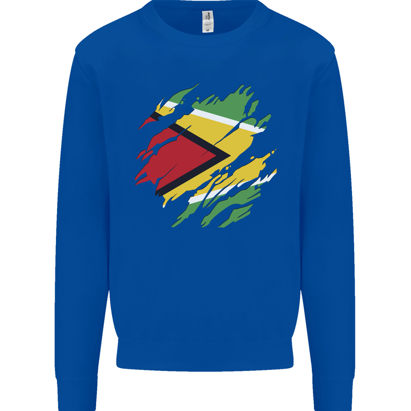 Torn Guyana Flag Guyanese Day Football Mens Sweatshirt Jumper Royal Blue