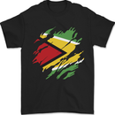 Torn Guyana Flag Guyanese Day Football Mens T-Shirt 100% Cotton Black