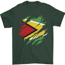 Torn Guyana Flag Guyanese Day Football Mens T-Shirt 100% Cotton Forest Green