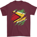 Torn Guyana Flag Guyanese Day Football Mens T-Shirt 100% Cotton Maroon