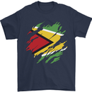 Torn Guyana Flag Guyanese Day Football Mens T-Shirt 100% Cotton Navy Blue