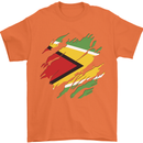 Torn Guyana Flag Guyanese Day Football Mens T-Shirt 100% Cotton Orange