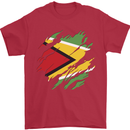 Torn Guyana Flag Guyanese Day Football Mens T-Shirt 100% Cotton Red