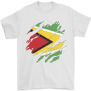 Torn Guyana Flag Guyanese Day Football Mens T-Shirt 100% Cotton White