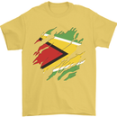 Torn Guyana Flag Guyanese Day Football Mens T-Shirt 100% Cotton Yellow
