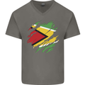 Torn Guyana Flag Guyanese Day Football Mens V-Neck Cotton T-Shirt Charcoal