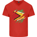 Torn Guyana Flag Guyanese Day Football Mens V-Neck Cotton T-Shirt Red