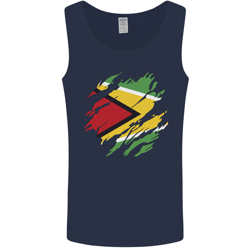 Torn Guyana Flag Guyanese Day Football Mens Vest Tank Top Navy Blue