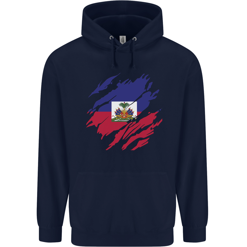 Torn Haiti Flag Haitian Day Football Childrens Kids Hoodie Navy Blue