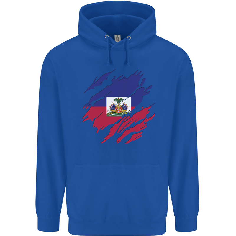 Torn Haiti Flag Haitian Day Football Childrens Kids Hoodie Royal Blue