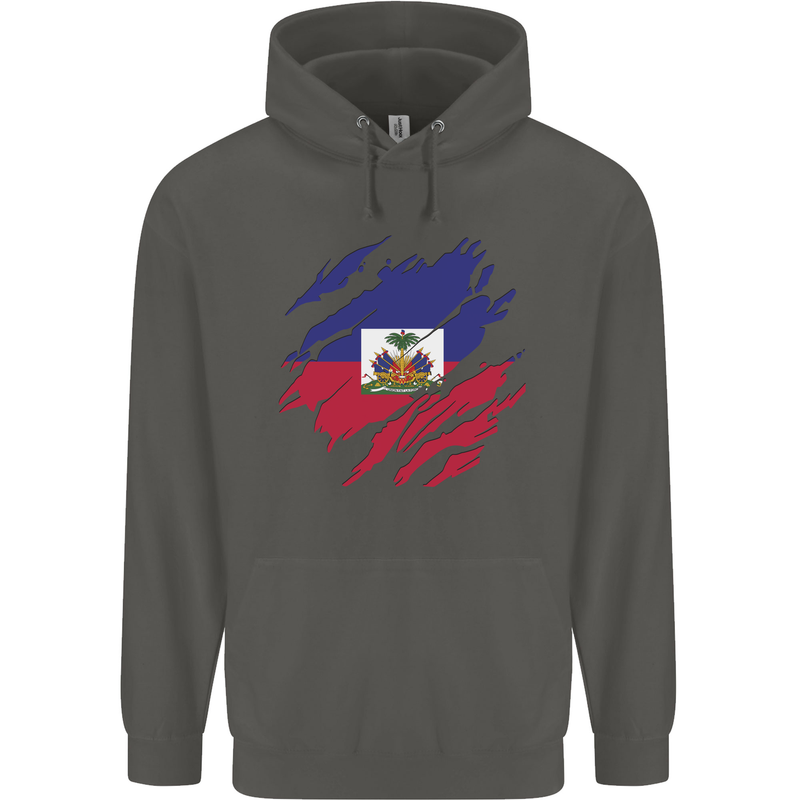 Torn Haiti Flag Haitian Day Football Childrens Kids Hoodie Storm Grey