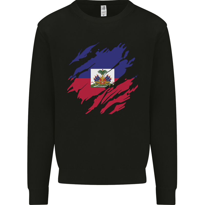 Torn Haiti Flag Haitian Day Football Kids Sweatshirt Jumper Black