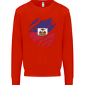 Torn Haiti Flag Haitian Day Football Kids Sweatshirt Jumper Bright Red