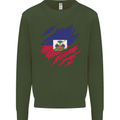Torn Haiti Flag Haitian Day Football Kids Sweatshirt Jumper Forest Green