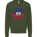 Torn Haiti Flag Haitian Day Football Kids Sweatshirt Jumper Forest Green