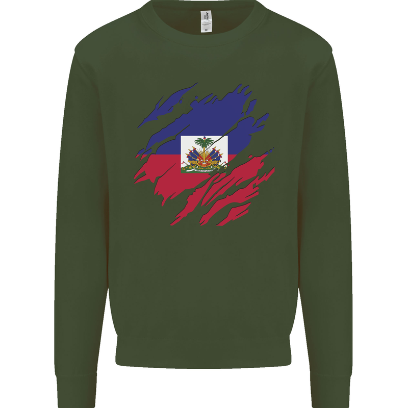 Torn Haiti Flag Haitian Day Football Kids Sweatshirt Jumper Forest Green