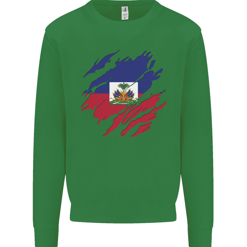 Torn Haiti Flag Haitian Day Football Kids Sweatshirt Jumper Irish Green
