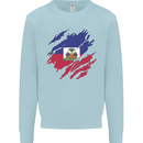 Torn Haiti Flag Haitian Day Football Kids Sweatshirt Jumper Light Blue