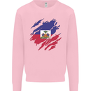Torn Haiti Flag Haitian Day Football Kids Sweatshirt Jumper Light Pink