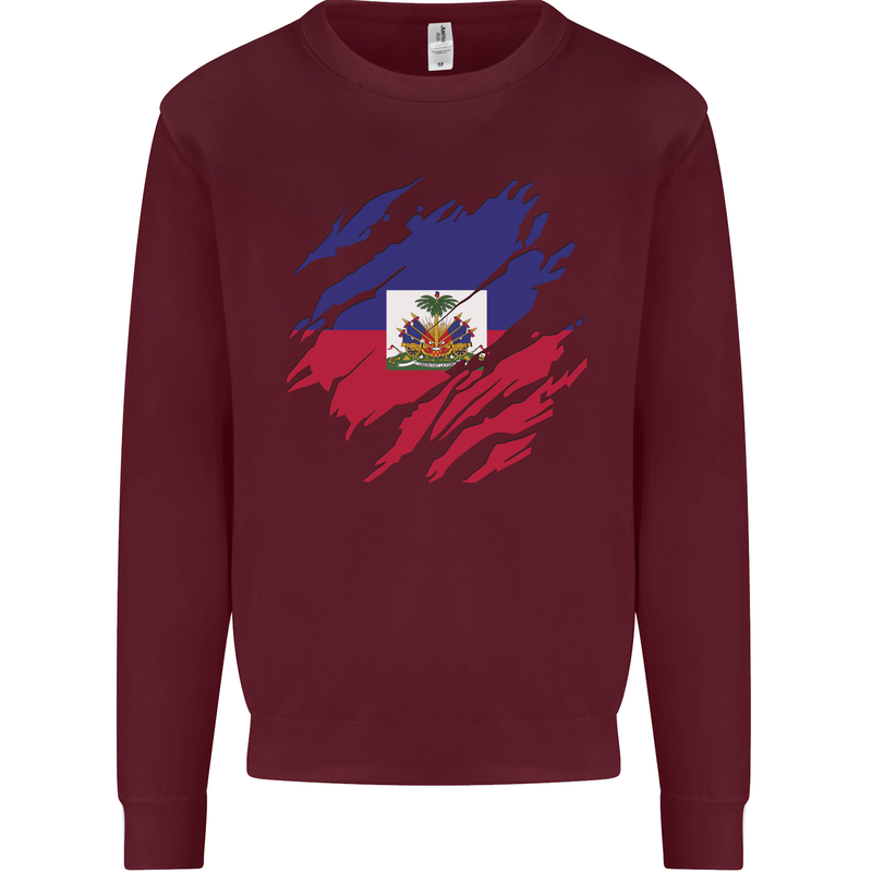 Torn Haiti Flag Haitian Day Football Kids Sweatshirt Jumper Maroon