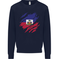 Torn Haiti Flag Haitian Day Football Kids Sweatshirt Jumper Navy Blue