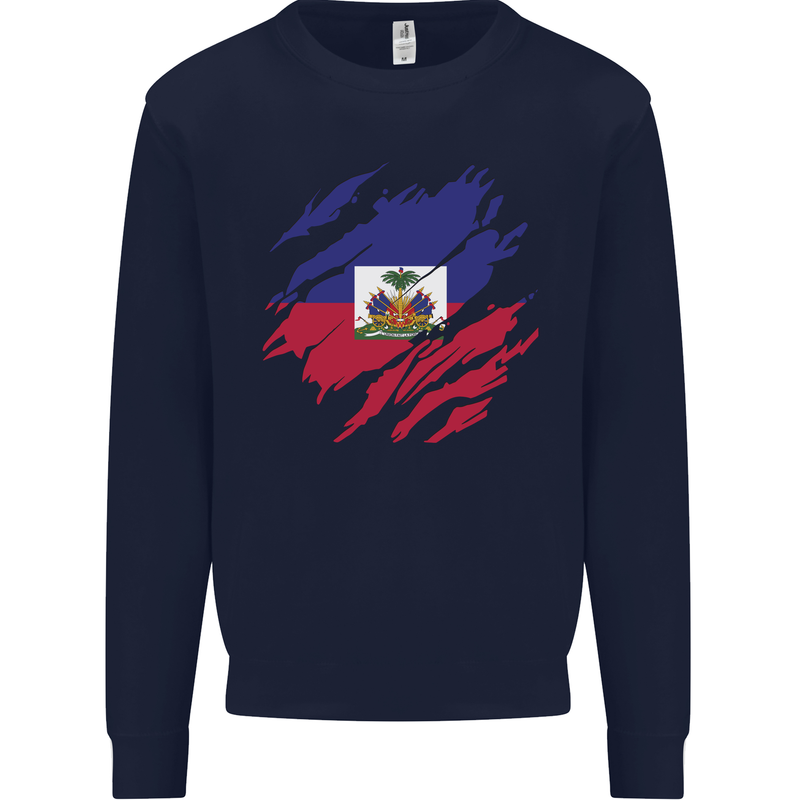 Torn Haiti Flag Haitian Day Football Kids Sweatshirt Jumper Navy Blue