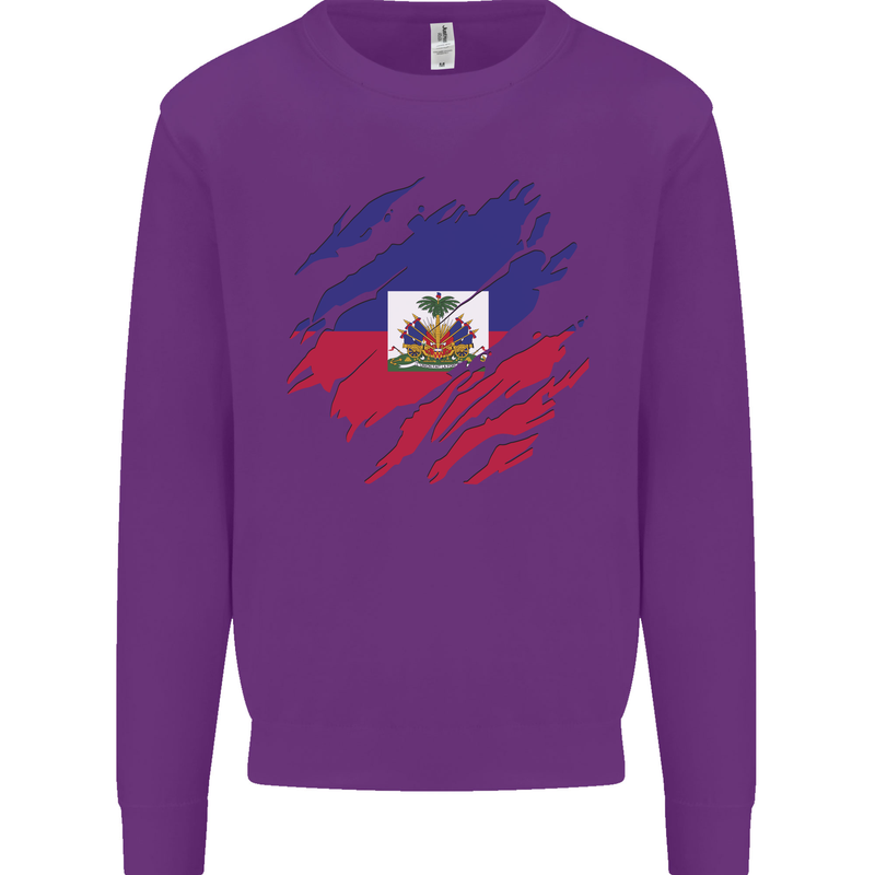 Torn Haiti Flag Haitian Day Football Kids Sweatshirt Jumper Purple