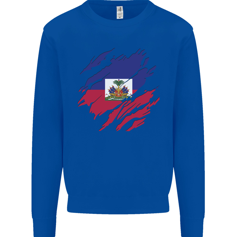 Torn Haiti Flag Haitian Day Football Kids Sweatshirt Jumper Royal Blue