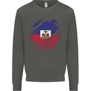 Torn Haiti Flag Haitian Day Football Kids Sweatshirt Jumper Storm Grey