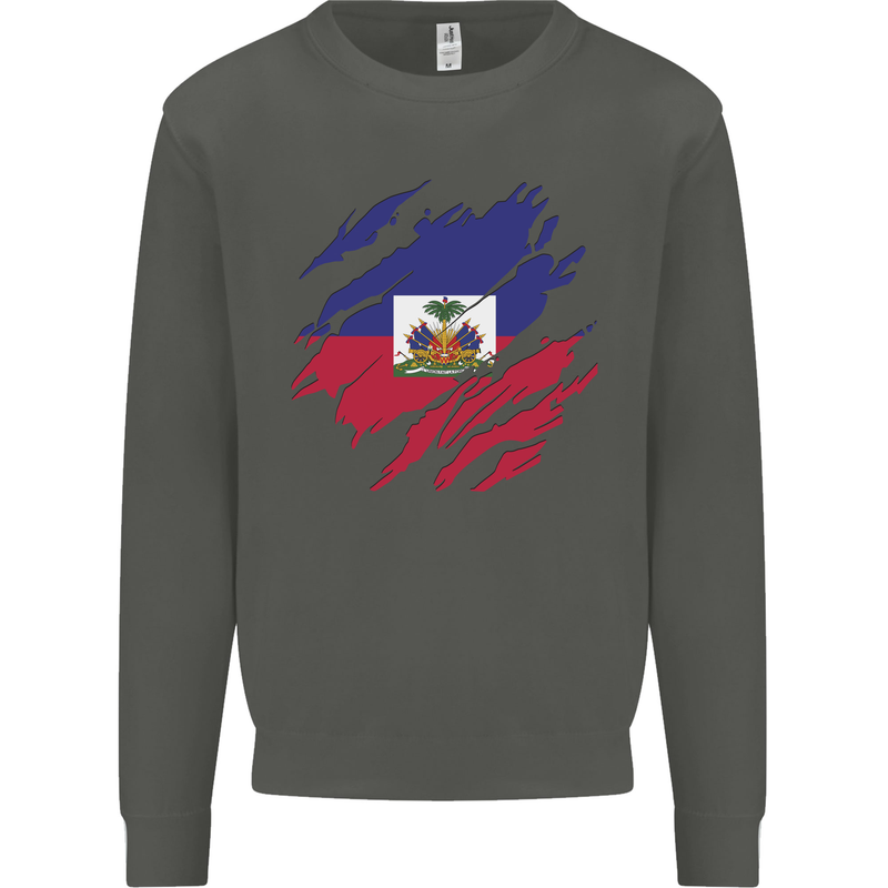 Torn Haiti Flag Haitian Day Football Kids Sweatshirt Jumper Storm Grey
