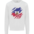 Torn Haiti Flag Haitian Day Football Kids Sweatshirt Jumper White