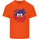 Torn Haiti Flag Haitian Day Football Kids T-Shirt Childrens Orange