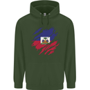 Torn Haiti Flag Haitian Day Football Mens 80% Cotton Hoodie Forest Green