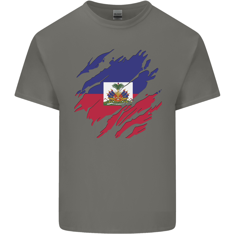 Torn Haiti Flag Haitian Day Football Mens Cotton T-Shirt Tee Top Charcoal