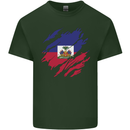 Torn Haiti Flag Haitian Day Football Mens Cotton T-Shirt Tee Top Forest Green