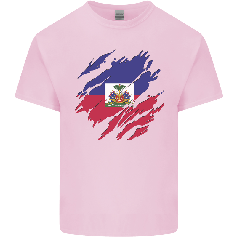 Torn Haiti Flag Haitian Day Football Mens Cotton T-Shirt Tee Top Light Pink