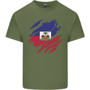 Torn Haiti Flag Haitian Day Football Mens Cotton T-Shirt Tee Top Military Green