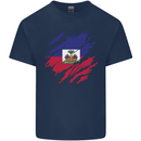 Torn Haiti Flag Haitian Day Football Mens Cotton T-Shirt Tee Top Navy Blue