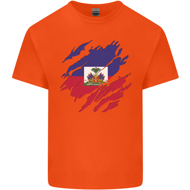 Torn Haiti Flag Haitian Day Football Mens Cotton T-Shirt Tee Top Orange