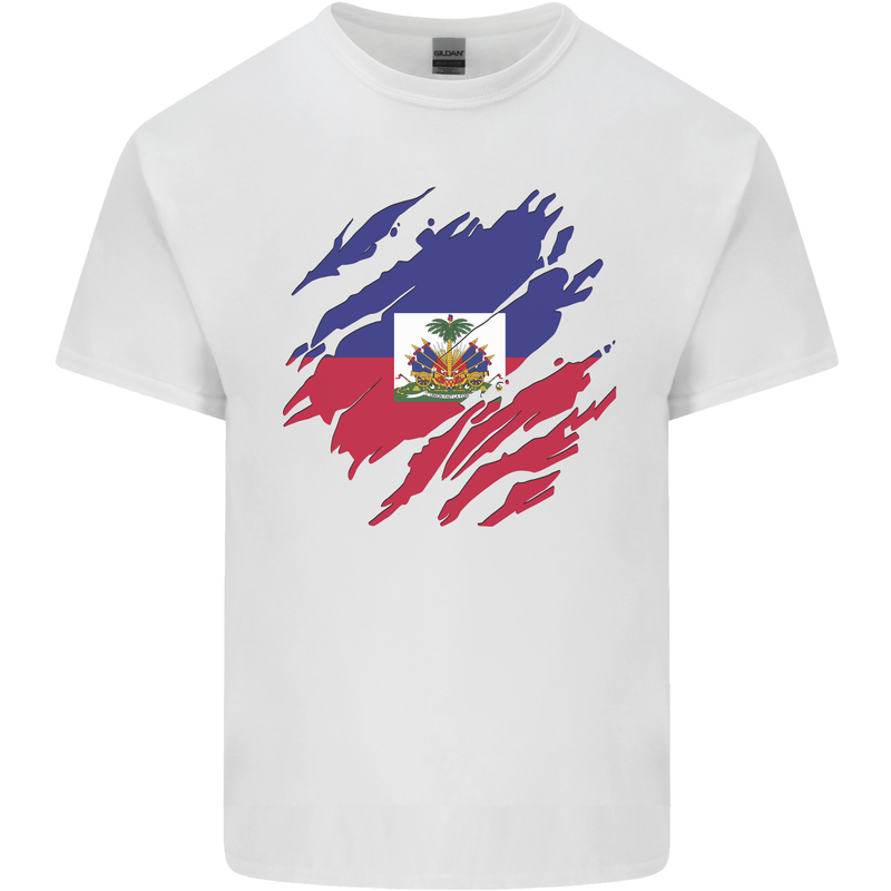 Torn Haiti Flag Haitian Day Football Mens Cotton T-Shirt Tee Top White