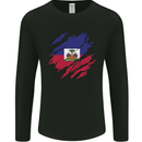 Torn Haiti Flag Haitian Day Football Mens Long Sleeve T-Shirt Black