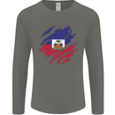 Torn Haiti Flag Haitian Day Football Mens Long Sleeve T-Shirt Charcoal