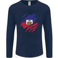 Torn Haiti Flag Haitian Day Football Mens Long Sleeve T-Shirt Navy Blue
