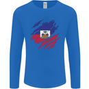 Torn Haiti Flag Haitian Day Football Mens Long Sleeve T-Shirt Royal Blue
